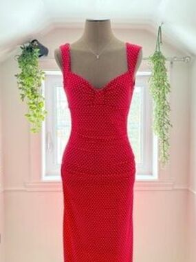 Le Chatue Classic Red Polka Dot Sleeveless Pencil Dress